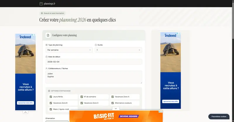 Plannings.fr - Outil en ligne de création de plannings Excel et PDF